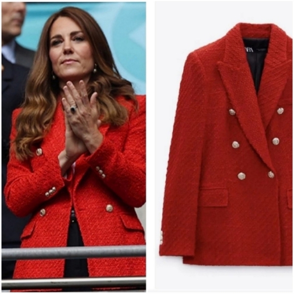 Zara Jackets & Blazers - ZARA RED TEXTURED TWEED DOUBLE-BREASTED BLAZER size XS Kate Middleton